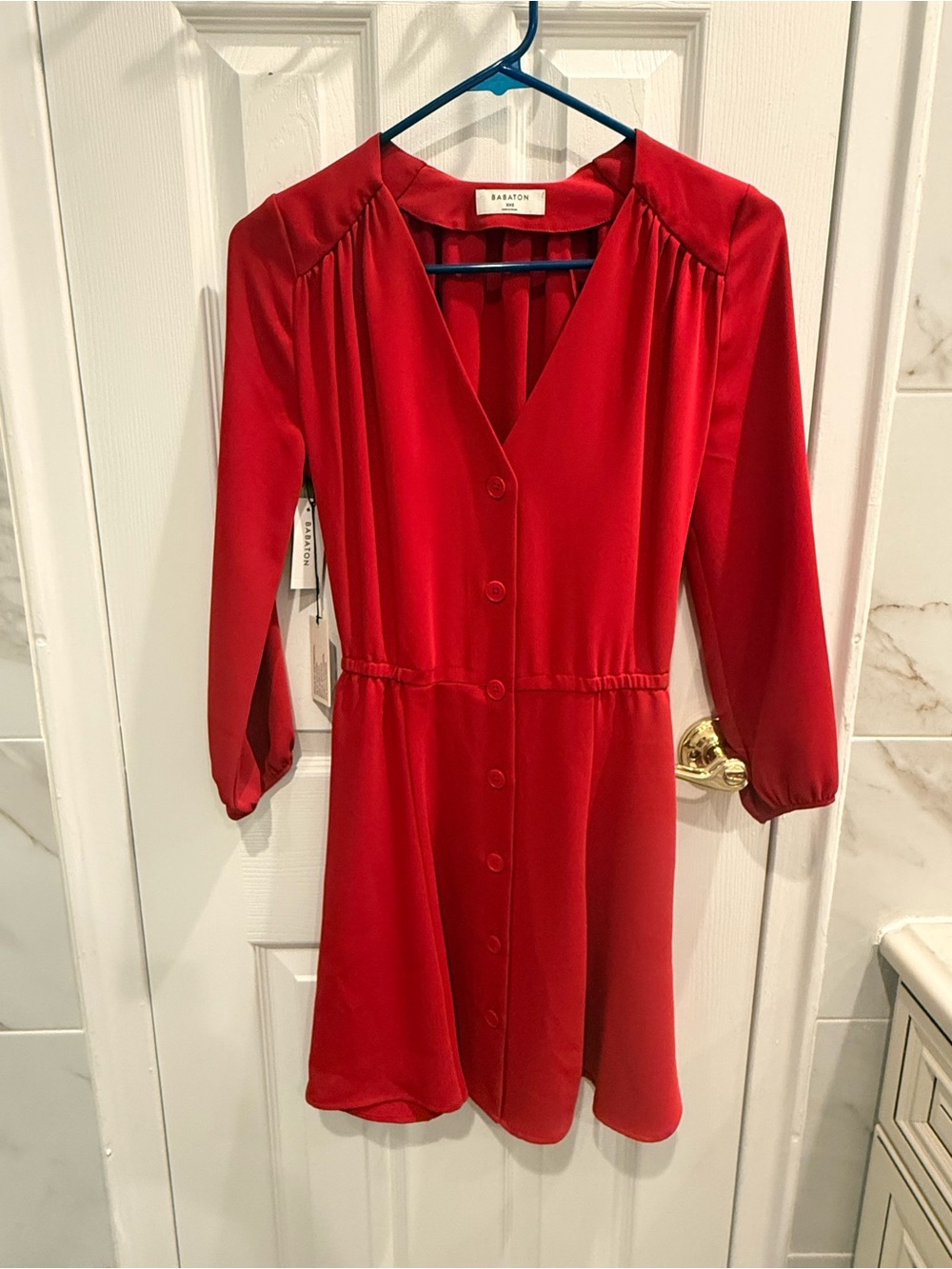 Aritzia Babaton Red Button-Front Mini Dress